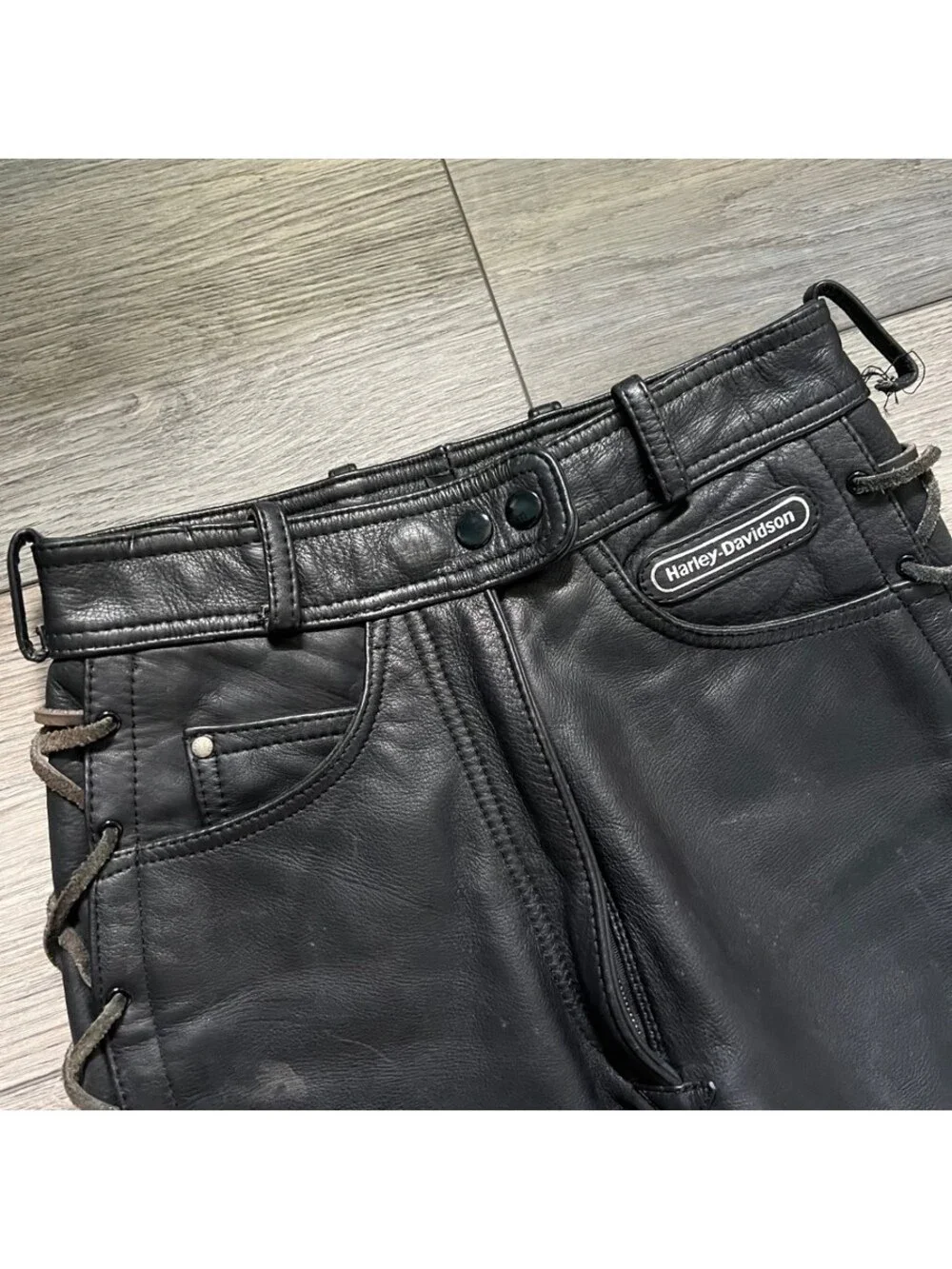 Vintage Harley-Davidson Women's 8 Leather Lace Up Motorcycle Pants Black
